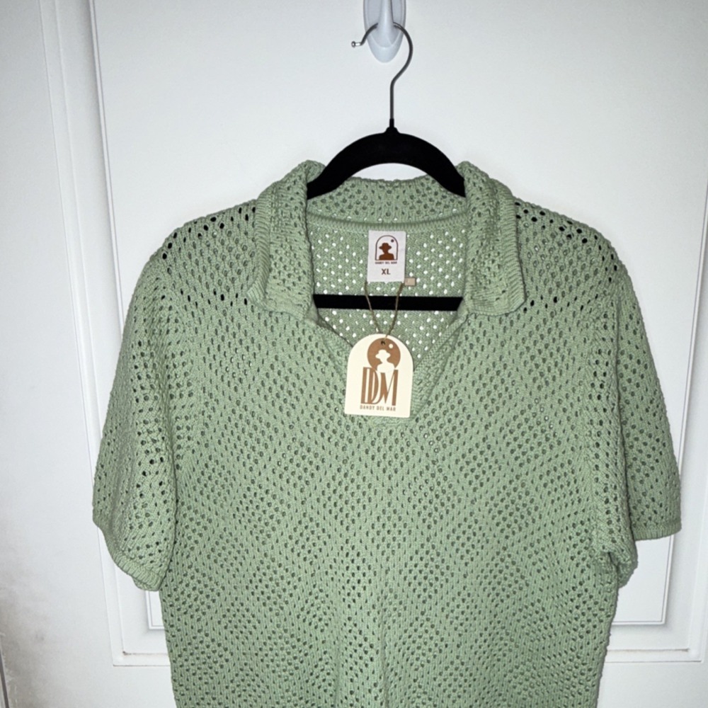 Dandy Del Mar Mint Green Open-Knit Women's Crew Sweater - XL